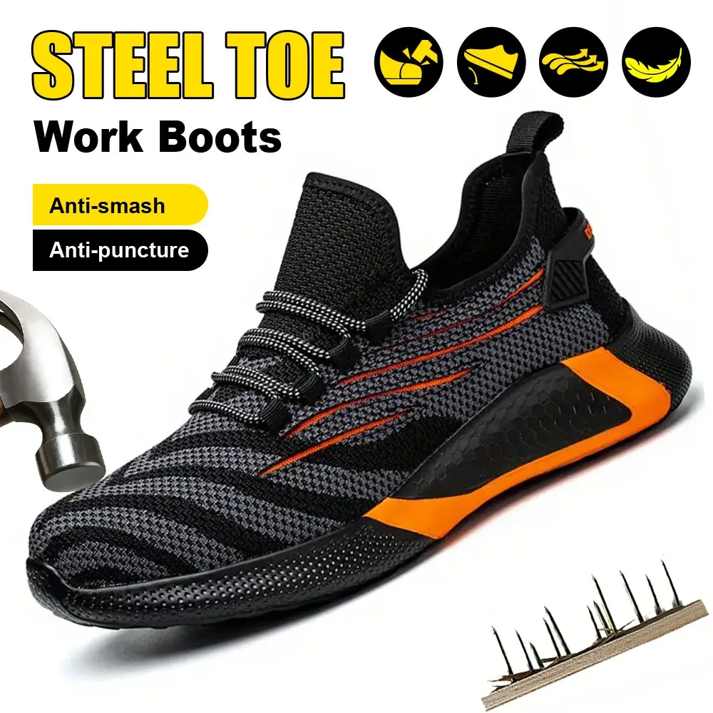 Men’s Steel Toe Work Safety Shoes - Slip-On Footwear for Workers with Impact Protection, Kevlar Puncture Resistance, Lightweight, Breathable Design for Warehouses, Factories, Worker