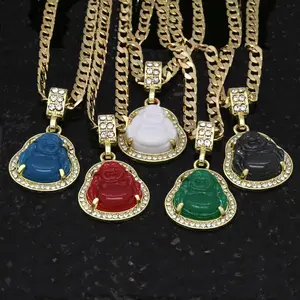 14K Gold Plated All Colors Buddha Pendant Necklace Iced CZ 5mm 24inch Cuban Chain Rainbow Urban Zen Bling