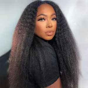 [3 IN 1 Half Wig] Half Wig Kinky Straight Human Hair Wig Ready To Wear 3 IN 1 Half Glueless Wig Human Hair With Drawstring Seamless Flip Half Wig For Women