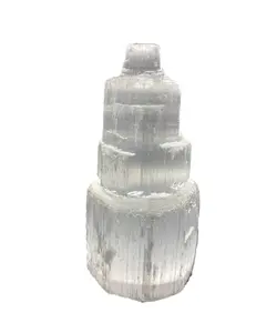 Selenite Cleansing Tower 4" - Moroccan Crystal for Home Ornament & Energy Protection - Handmade Natural Stone for Clearing & Charging Crystals