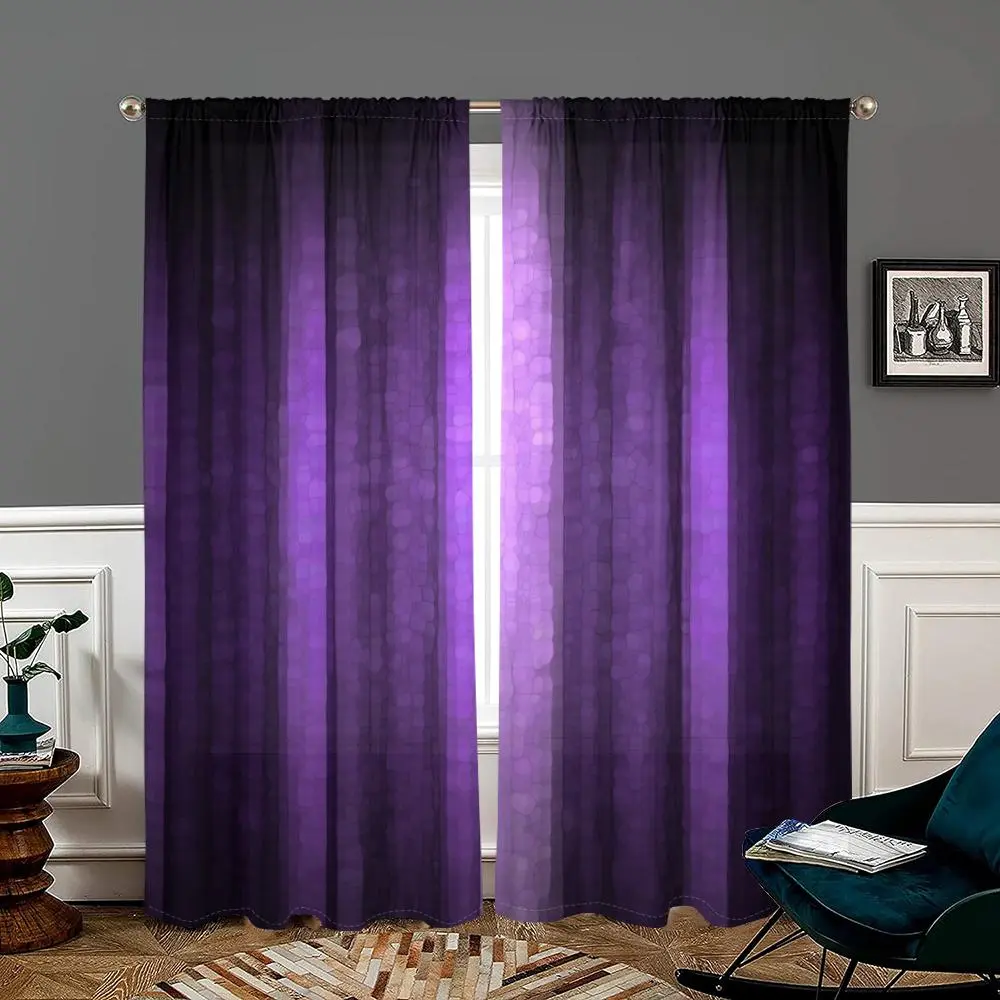 Purple Printed Curtain, 2 Counts Modern Simple Rod Pocket Window Curtain, Home Decorative Curtain, Home Decoration Curtain for Living Room Bedroom Kitchen Bathroom Study Room, Window Drapes