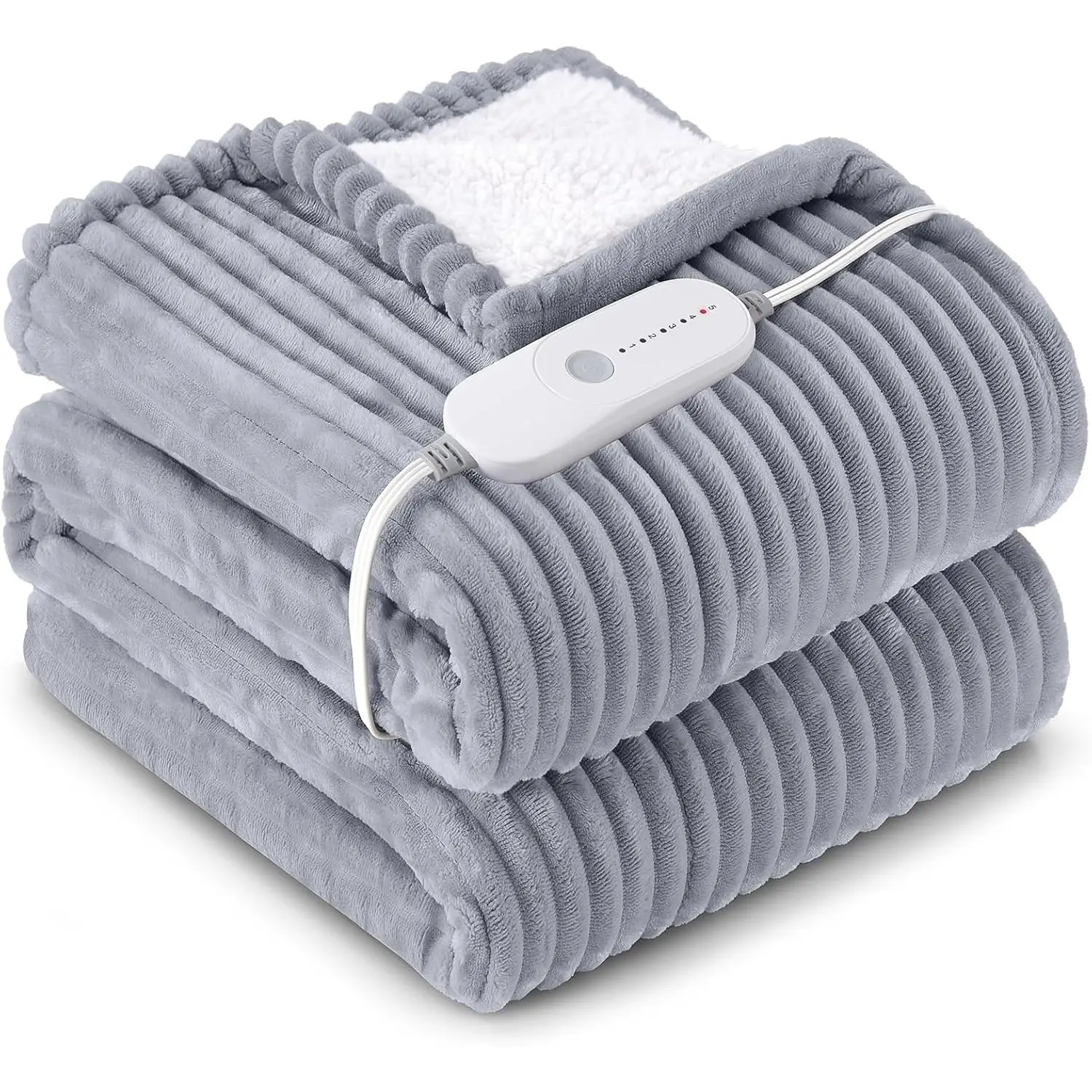 Heated Blanket Electric Throw, Soft Flannel Sherpa Heater 5 Heat Settings and 3 Hours Auto Shut-Off Heating Blanket ETL Certification Over-Heat Protection Machine Washable,Grey