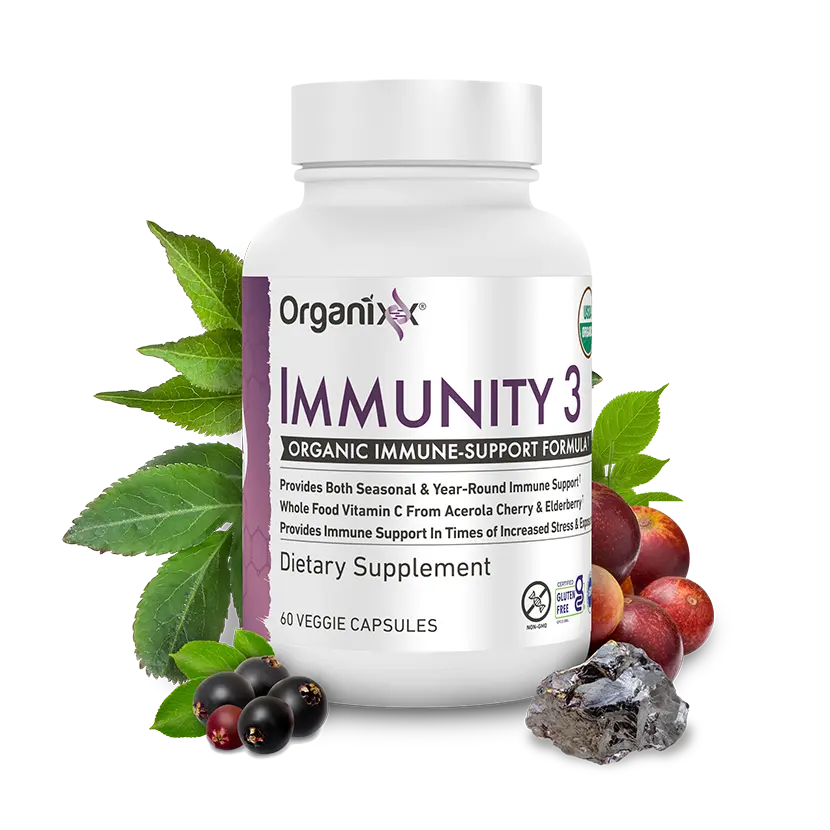 Organixx Immunity 3 Organic Immune Support Healthcare Capsules - Zinc, Vitamin C, Elderberry, US-Made, Gluten Free, Whole Foods, Clean, Unflavored, Adult Defense, Greater Absorption, Non-GMO, 60-Capsule Dietary Supplement