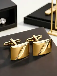 Men's Business Wedding Daily Wear Shirt Cufflinks, Silver Color French Style Geometric Copper Material, Set of 2