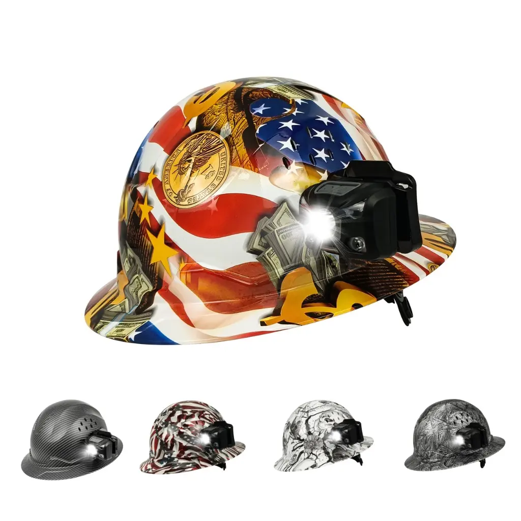 Full Brim Vented Safety Hard Hat with USB‑C Rechargeable Motion Sensor Headlamp, HDPE 6‑Point Suspension Adjustable Work Helmet, Detachable Sweatband Chin Strap for Construction Industrial Outdoor Work