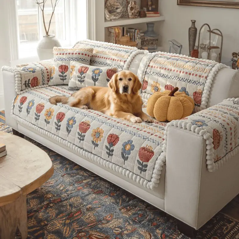 Floral Pattern Sofa Cover Set, Sofa Slipcover, Reusable All-Purpose Dustproof Protector, Universal Sofa Protector, Removable Washable Covers, Washable Pet-Friendly Couch Covers for Armchairs & Sofas, Slipcovers For Couches And Sofas