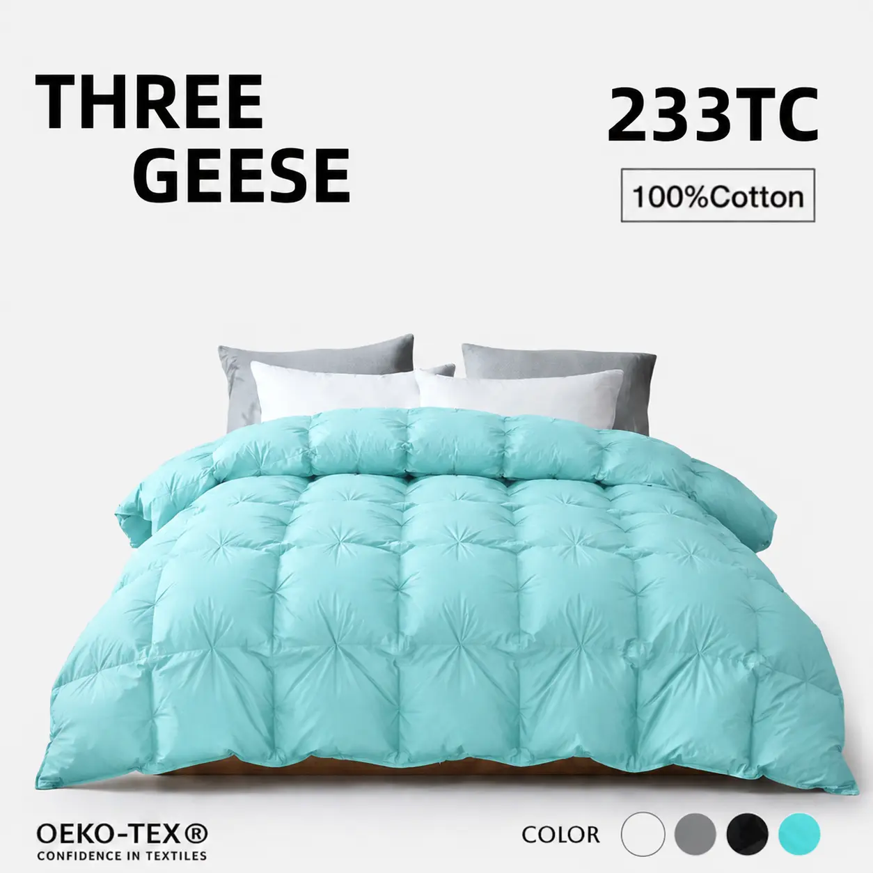 ThreeGeese Pinch Pleat Goose Feather Down Comforter – 100% Cotton Shell Goose Down & Feather Fill All Season Fluffy Breathable Duvet insert, Ethically Sourced Machine Washable OEKO-TEX Certified, White,Soft Warm Bedding