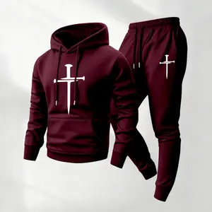 Men's Christian Printed Hoodie and Drawstring Sweatpants Set, Menswear, Casual Athletic Long Sleeve Hooded Jacket & Trousers for Fall & Winter, Men's Clothing for Daily Wear, Sportswear Indoor Outdoor, Tracksuit, Athleisure Summer Clothes2