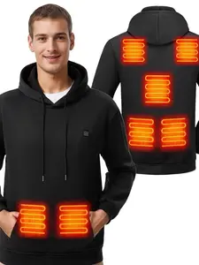 Men's Heated Hoodie, Electric Heating Sweatshirt with Fleece Lining, Winter Warm Pullover, No Battery Included, Connect to Power Bank