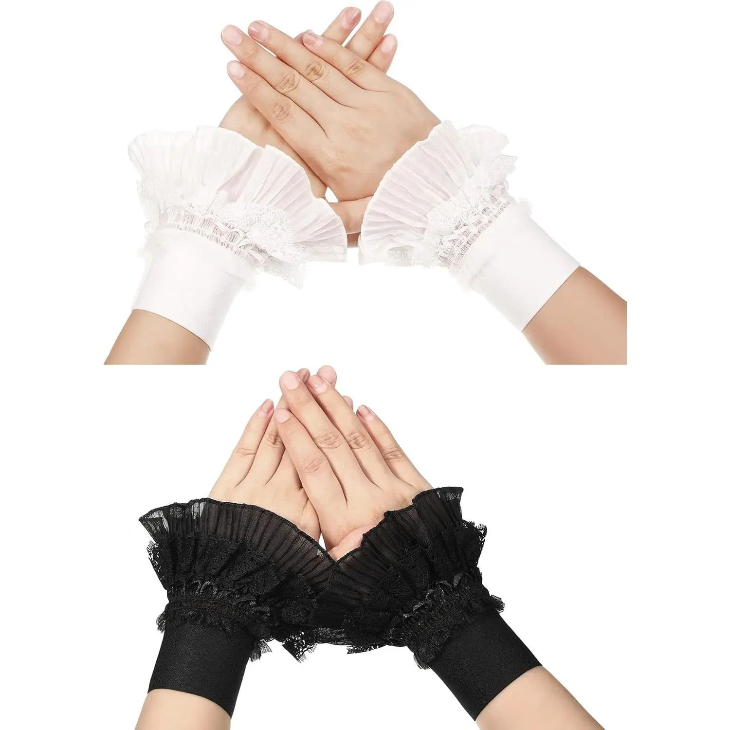 Chuarry 2 Pairs Lace Ruffle Wrist Cuffs Clown Cuff Sleeves Accessories Retro Renaissance Steampunk Gothic Wrist Cuffs Costume