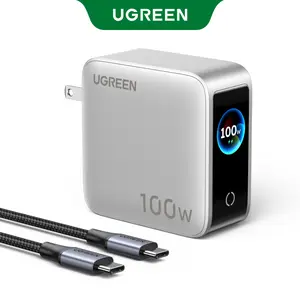 UGREEN Nexode Pro 100W GaN USB C Charger Bundle with Type-C Cable, 5-Port Fast Type-C Wall Charger Block with Smart Display Compatible with MacBook Pro/Air, iPhone 17/16 Series, Galaxy, iPad Pro, Steam Deck