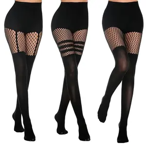 Net socks fishing net socks large size stockings thin hollow suspenders net three bar splicing pantyhose Black Womenswear