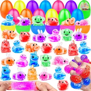 24-Pack Prefilled Easter Eggs with Animal Squishy Toys – 12 Styles Stress Relief & Squeeze Toys for Kids, Toddlers, Easter Basket Stuffers & Perfect Easter Gift