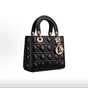 Pre-owned Dior Lady My ABCDior Small Black Lambskin Cannage Quilted Charm Shoulder Crossbody Bag