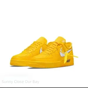 Unisex Low-Top Bright Yellow Leather Lace-Up Casual Sneakers (Sports Collectibles Item)