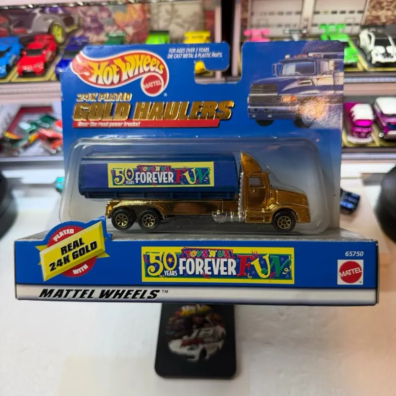 1998 Hot Wheels 24K Plated Gold Haulers tanker truck, a special edition released to celebrate the 50th anniversary of Toys "R" Us.