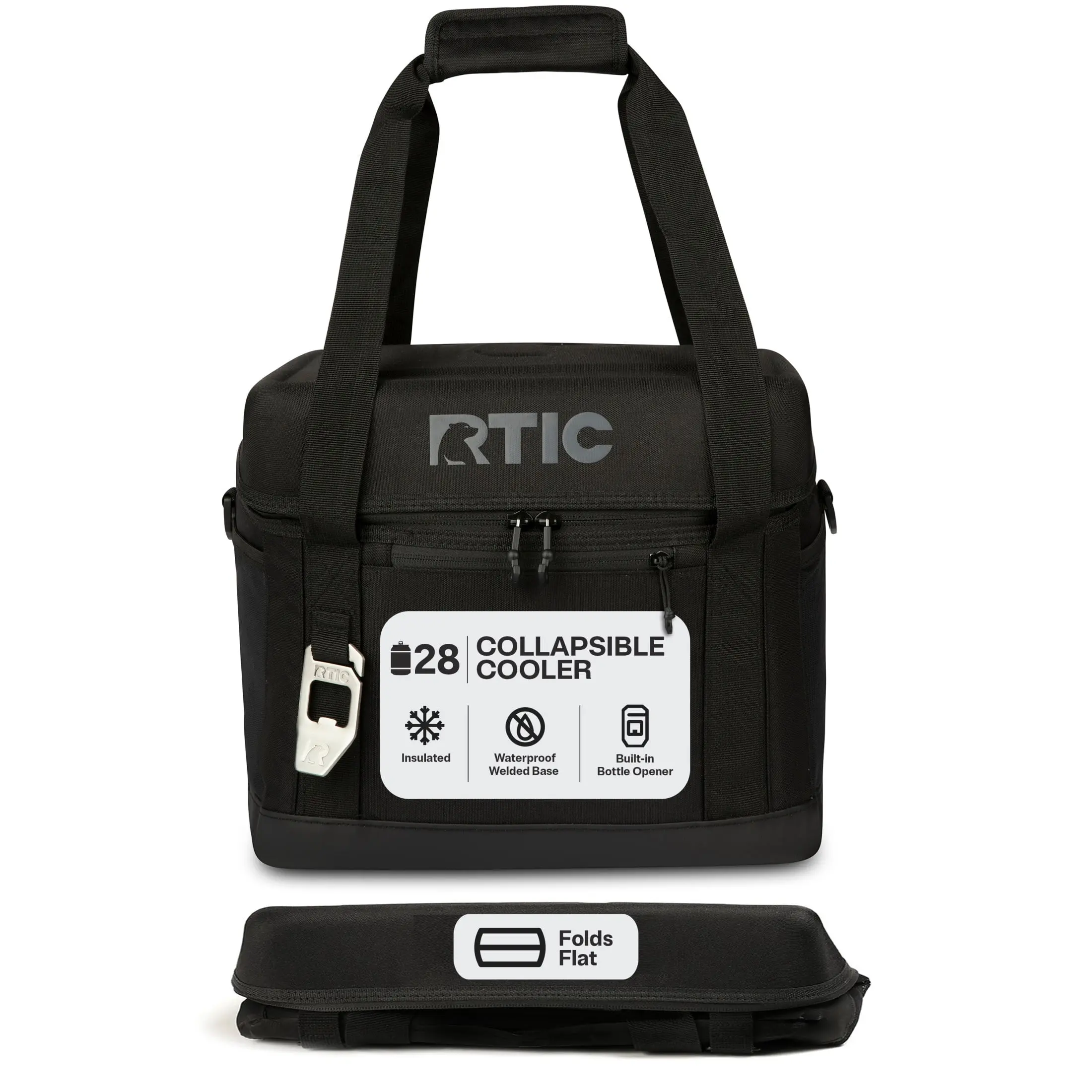 RTIC 28-Can, 27 Qt, Collapsible Soft Cooler with Bottle Opener, Black