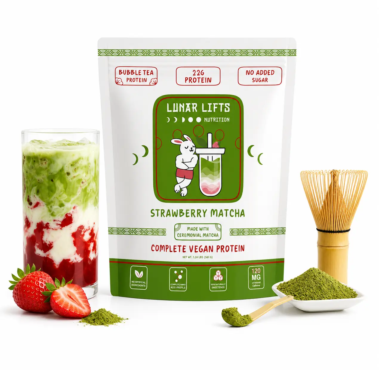 Strawberry Matcha Vegan Protein Powder | Plant Based Protein | 22g Protein | Dairy Free Tea Healthy Tea Nutrition Drink Natural Tea