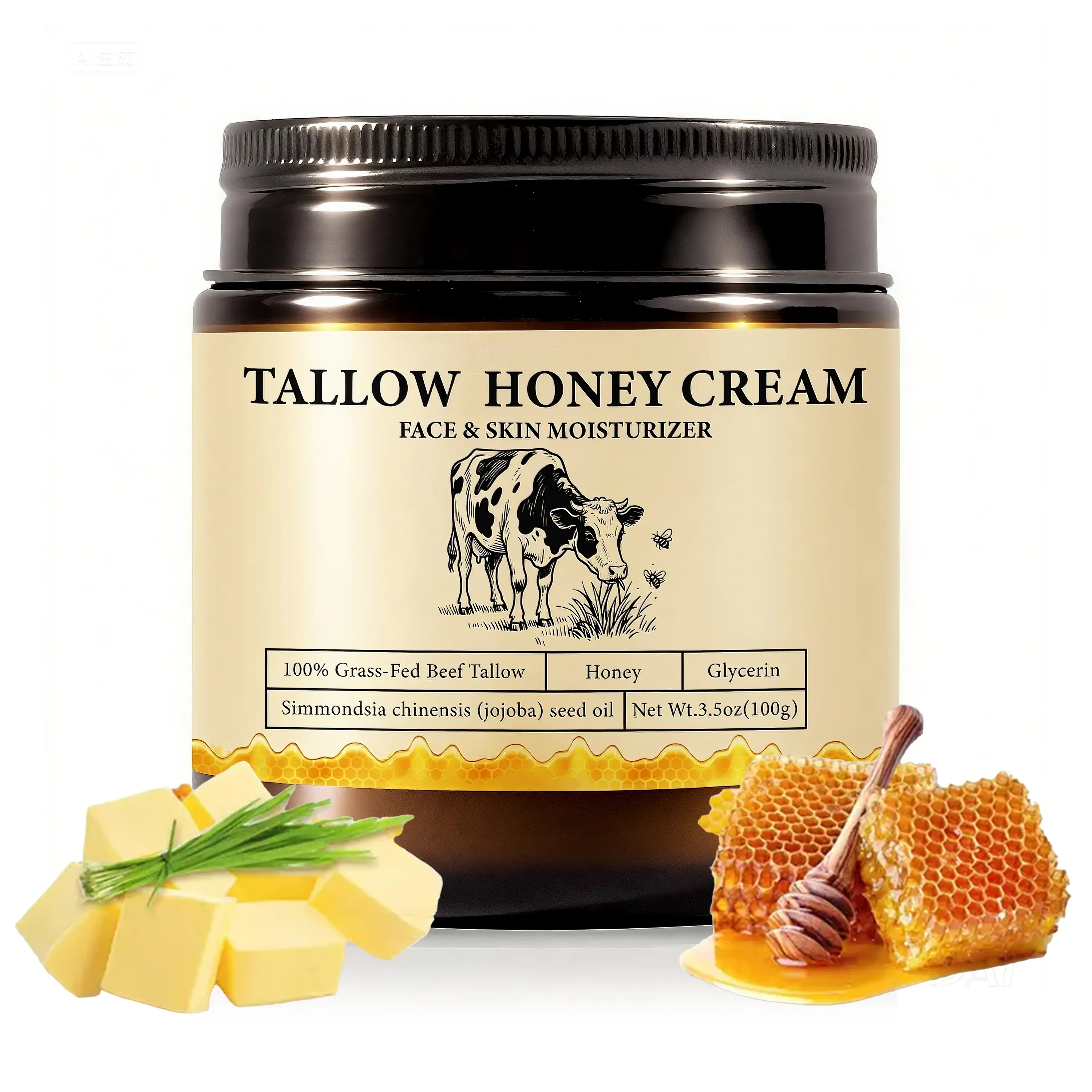 2Bmagic Grass-Fed Tallow Face Cream, Anti-Aging & Hydrating Long-Lasting Moisturizer to Plump & Protect, For All & Sensitive Skin, 3.5oz, Moisturize