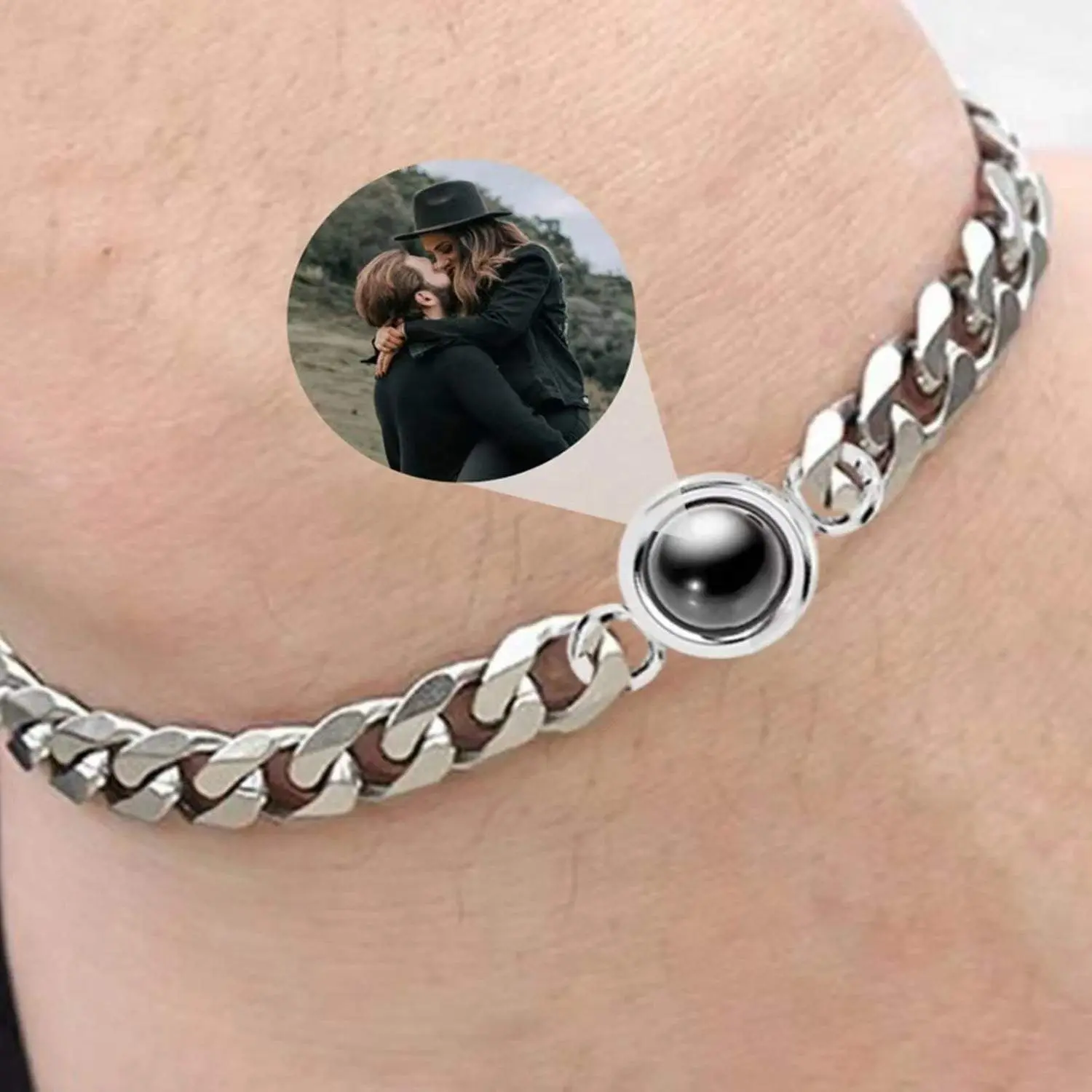 Titanium Steel Men And Women Personalized Photo Projection Bracelet
