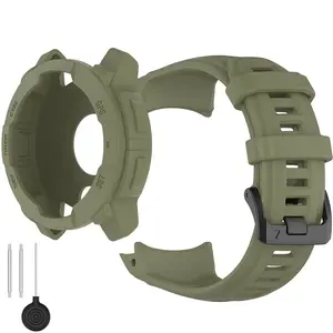 Silicone Band Compatible for Garmin Instinct 3 45mm/50mm With Silicone Case, Waterproof, Quickfit, Soft Adjustable Bracelet Replacement Watch Strap for Instinct 3 SOLAR/AMOLED for Men Women