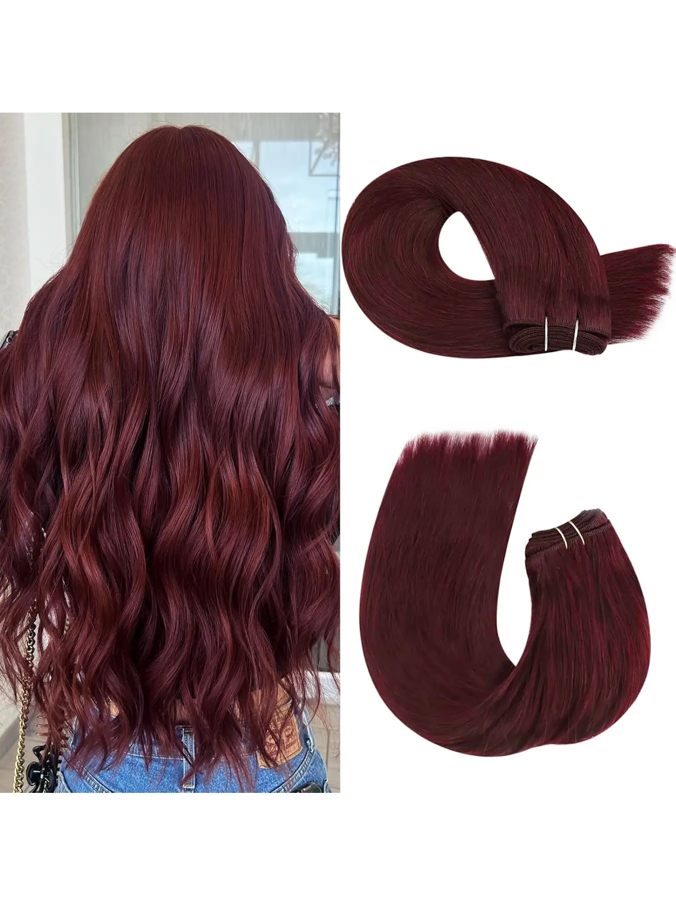 Weft Hair Extensions 50g/pack 16-26inch Straight Human Hair 22Inch Color 613 Light golden yellow Human Hair Weft Weave Hair Extensions Double Wefted 50g Hair DIY hair extensions Sew In #613 #9.1 Wine red Purple