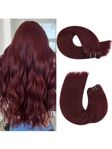 Weft Hair Extensions 50g/pack 16-26inch Straight Human Hair 22Inch Color 613 Light golden yellow Human Hair Weft Weave Hair Extensions Double Wefted 50g Hair DIY hair extensions Sew In #613 #9.1 Wine red Purple