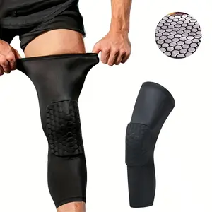 Hexagonal Shock Absorption Knee Pads 1 Pair Anti-Impact Basketball Knee Sleeves Breathable High Elastic Compression Support for Running Training Gym Unisex Long Leg Design