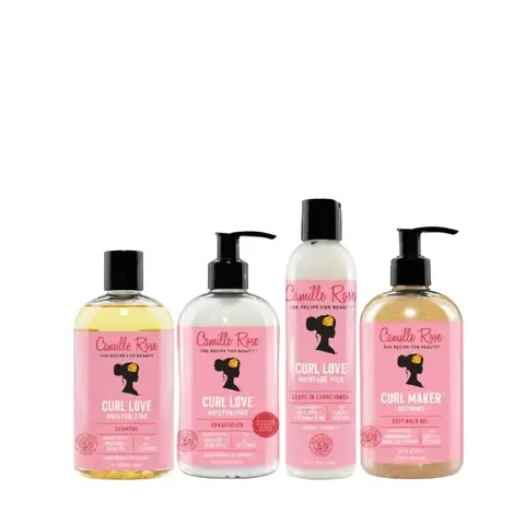 Camille Rose All You Need Is Love Bundle - Curl Love Regimen with Moisture Rich Shampoo, Moisture Milk Conditioner, Leave-In Conditioner & Curl Maker Defining Gel for Moisture Retention & Curl Definition - Curly, Coily & Textured Hair
