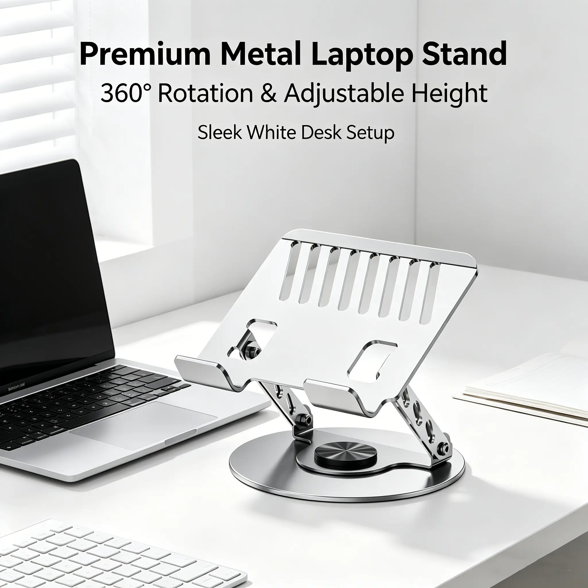 Ergonomic Laptop Stand for Desk - 360° Horizontal Full Rotation Metal Aluminum Alloy 2-in-1 Multifunctional Hub, Adjustable Foldable Portable Computer Stand for Laptop, 22 lbs Capacity Home Organizer Holder for Gaming Users, Compatible with Mobile Devices