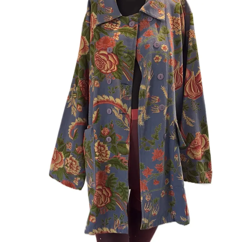 Vintage rose print oversized dbl breasted button down jacket. unlined. made in India, size L