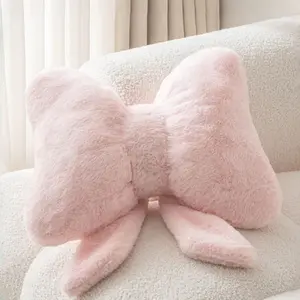 1pc Pink Bow Shaped Ultra Soft Plush Throw Pillow, Coquette Aesthetic Faux Fur Fluffy Cushion, Soft Cushions, Cute 3D Bow Decorative Pillow for Bedroom, Living Room, Cozy Gift for Home Decor Lovers, Valentine’s Day, Galentine’s Day