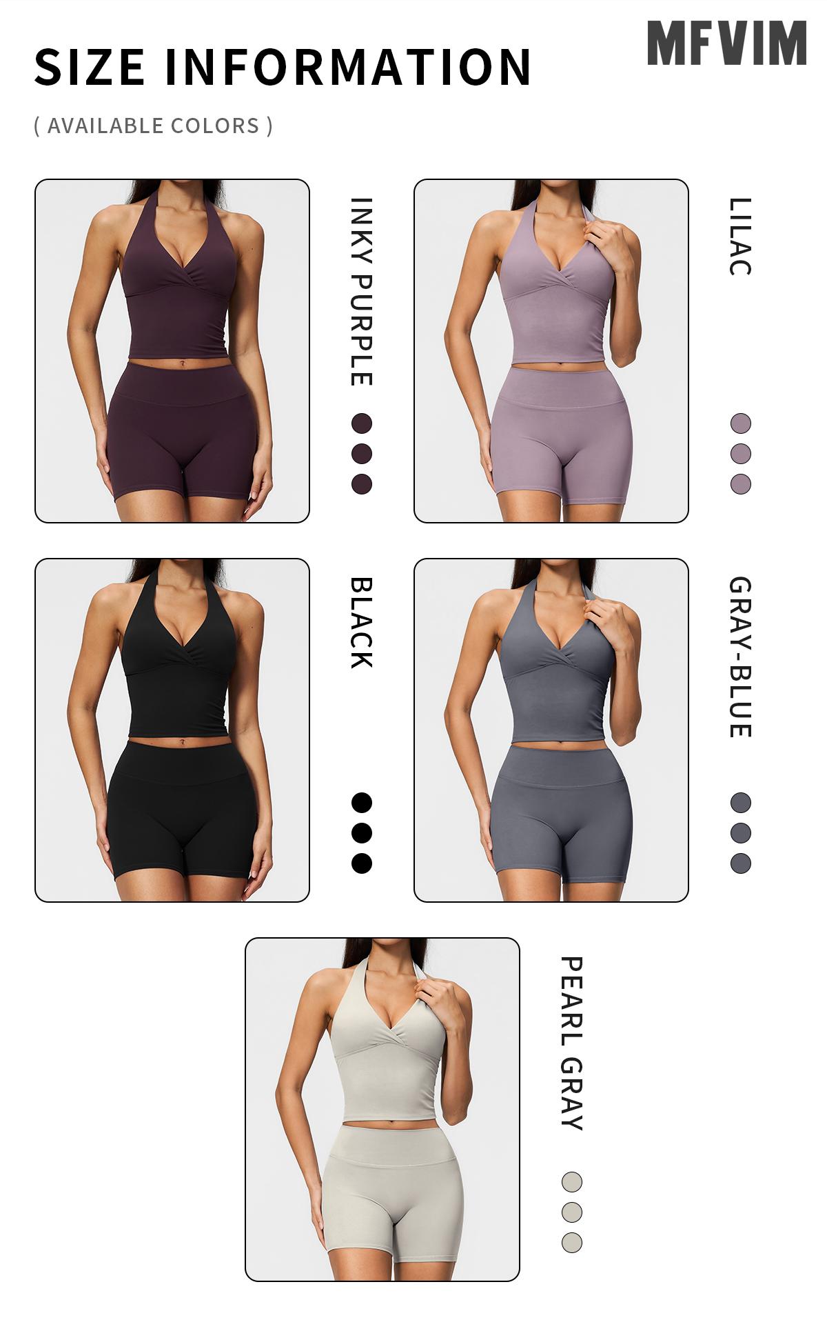 MFVIM Women’s V-Neck Halter Long Yoga Set — Back-Enhancing Waist-Defining Tank Top & High-Waisted Butt-Lifting Sports Shorts, Two-Piece Set,back to school,back to school haul