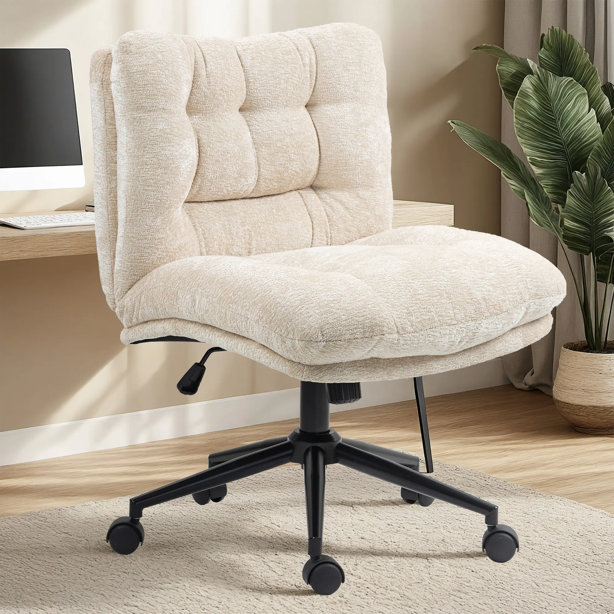 Summervibes Dowinx Criss Cross Chair with Wheels, Premium Fabric Morden Home Vanity Chair Wide Seat，DualLayer Thickened Cushion