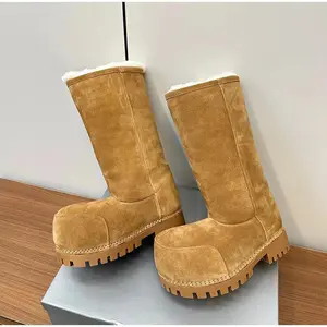 Big Head Design Platform Snow Boots,Thick Soled Height Increasing Long Tube Warm Cotton Boots,Winter Women's Brown Plush Shoes Girl Footwear(Sheets)