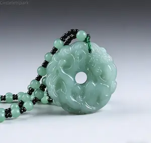 Green Jade Hand-Carved Pixiu Dragon Pendant Necklace Unisex Lucky Jewelry Wealth Attraction Protection Auspicious Amulet Christmas Birthday Gift