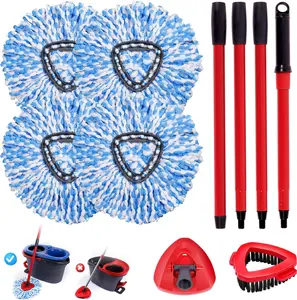 Spin Mop Replacement Head Compatible with Ocedar 2 Tank RinseClean, 4 Mop Heads +1 Stick+1 Base , Microfiber Mop Refills and 30-58in Handle, Easy-to-Replace Home Cleaning Bundle