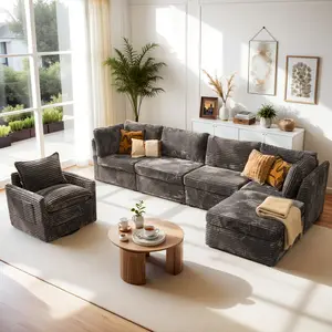 6PCS Modular Cloud Sectional L Shaped Sofa With Swivel Chair Couch Set,Comfy Cloud Couch Sectional Sofa With Removable Ottoman,Deep Seat With Throw Pillows for Living Room,Easy Assembly,Free Combination