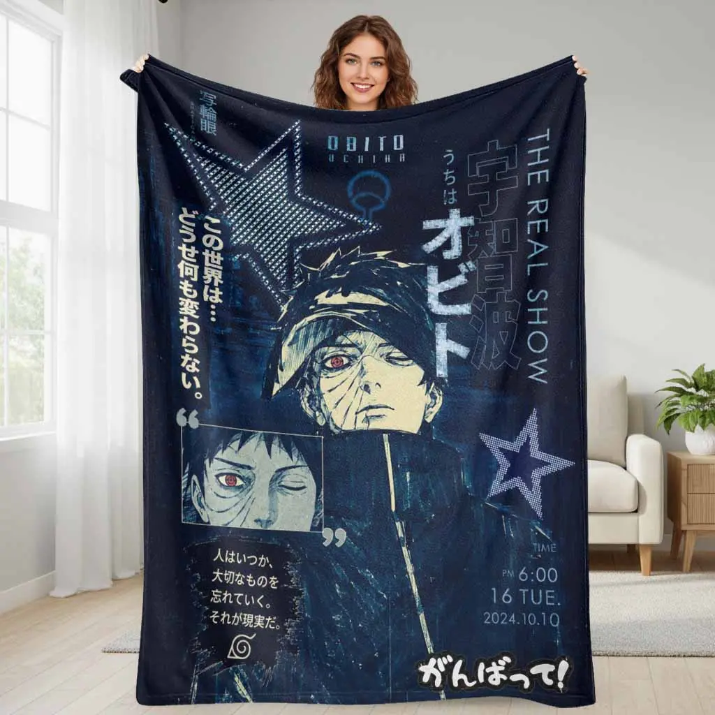 Anime Ninja Character Flannel Blanket Uchiha Obito Eye Print Plush Throw Ultra Soft Lightweight Breathable Warm Bedding for Living Room Sofa Bedroom Camping Movie Night Birthday Gift Home Decor Travel Accessories