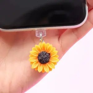 Sunflower Design Phone Dust Plug, Cute Phone Dust Plug, Phone Decoration Accessories for iPhone & Type-C Port, Phone Charm, Ideal Holiday Gift, Cell phone charm, Phone Accessory