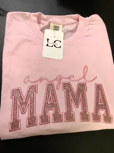 Pink Angel Mama Glitter Heat Transfer Vinyl Embroidered Sweater - Personalized Sparkle for Stylish Moms