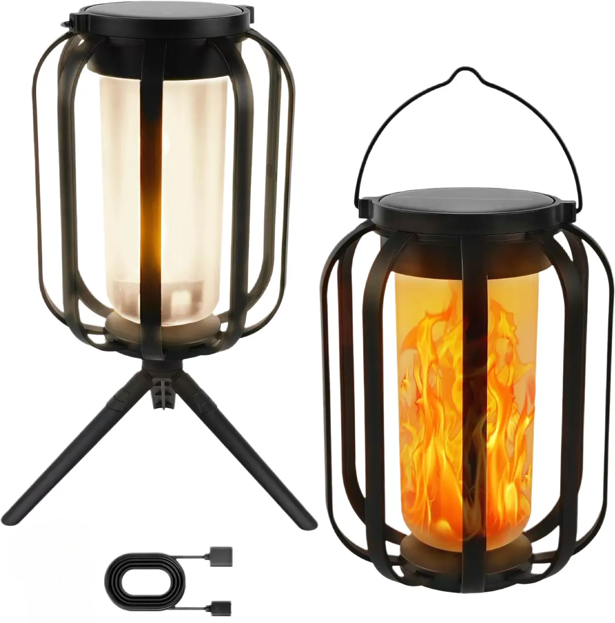 9-in Solar Outdoor Decorative Lantern with Base - Upgraded Flickering Flame LED, Monocrystalline Silicon Panels, 8-12H Operation, Durable Waterproof, Multifunctional Solar Power, Portable LED Camping, Party & Mood Light for Patio Garden Holiday Decor, Out