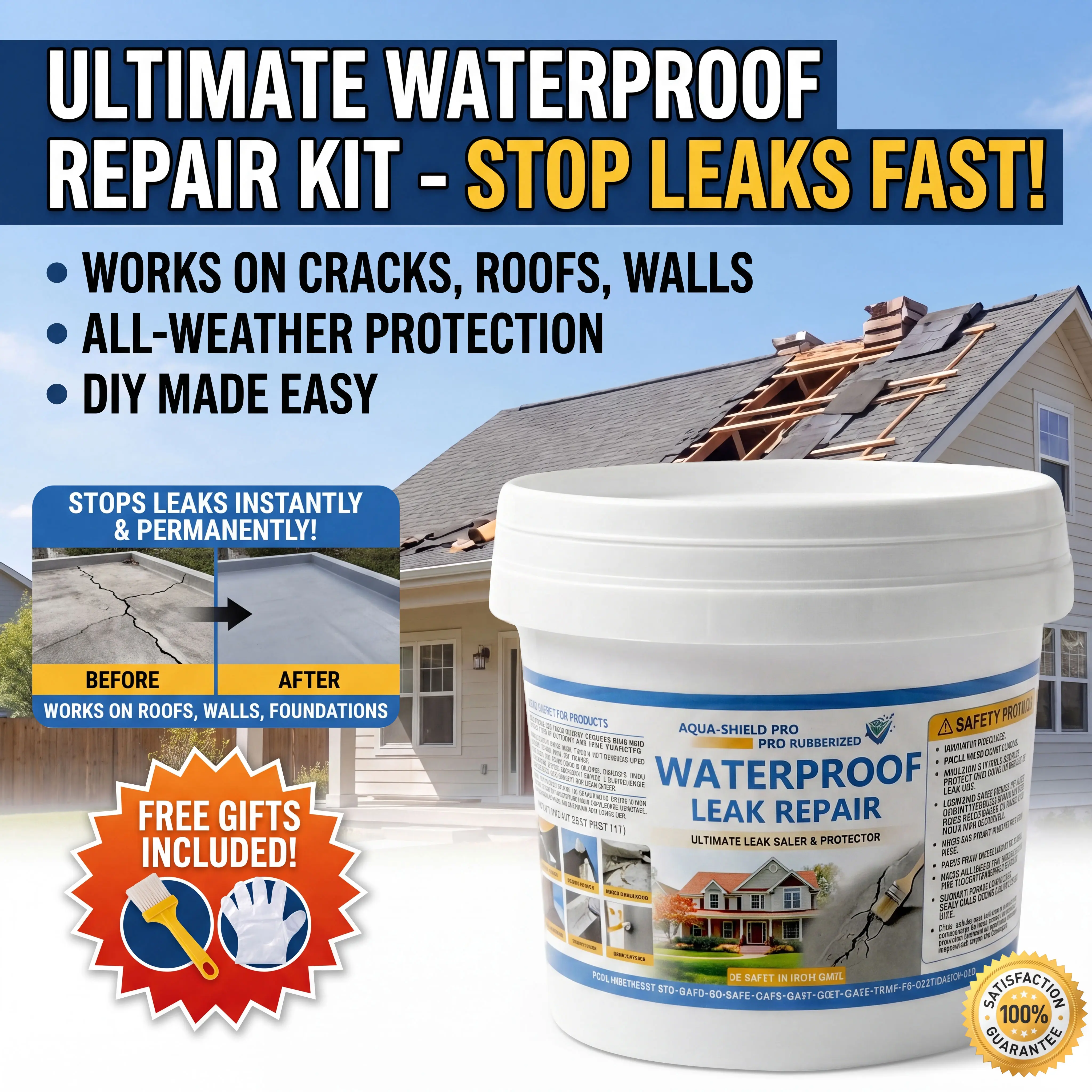 Multi-Surface Waterproof Sealant Liquid - Professional Grade Anti-Leak Protect Coating for Tile, Concrete, Metal & Roof Fix