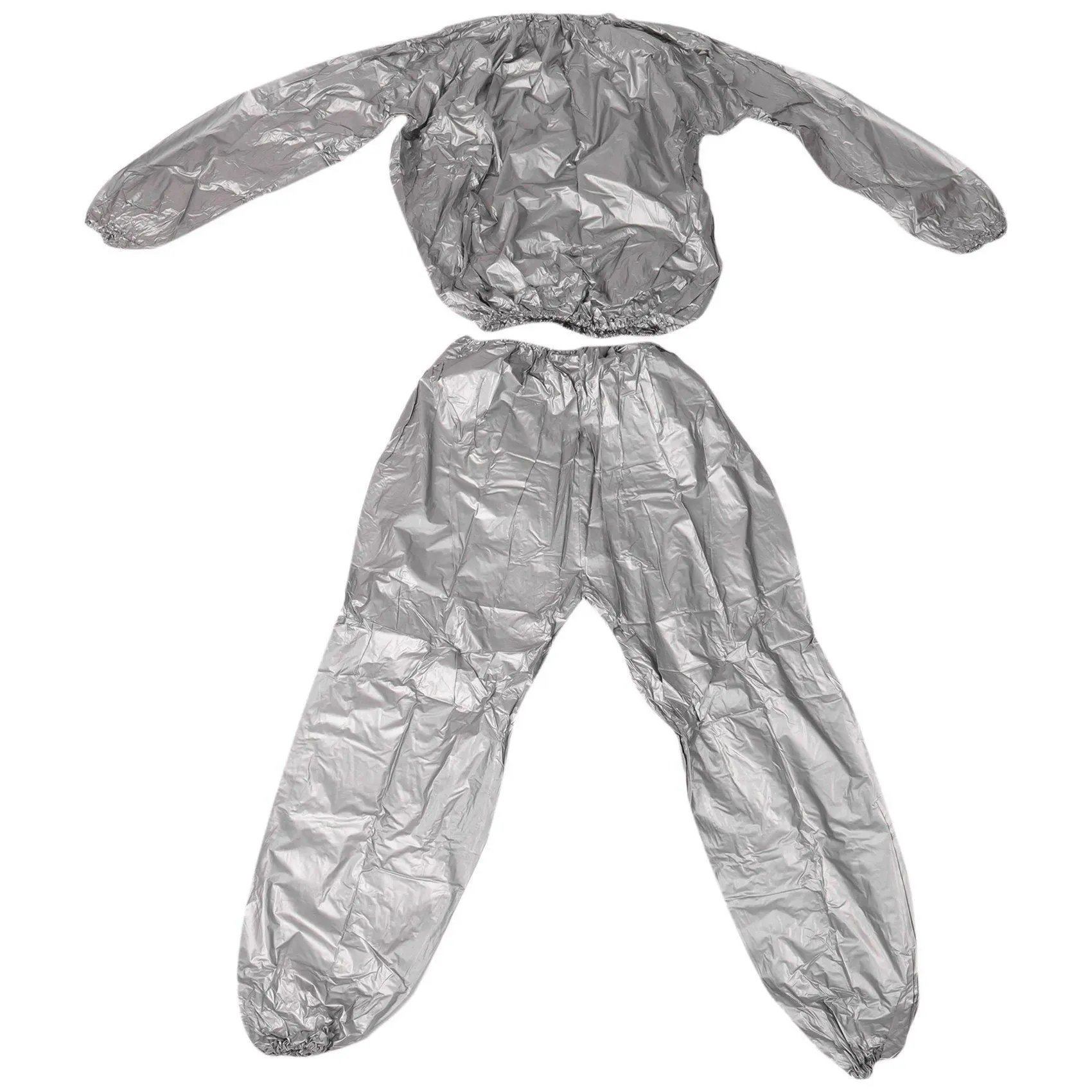 Heavy Duty Unisex PVC Sweat Sauna Suit, Anti-Rip Silver, Waterproof, Windproof, Gym Exercise, Weight Loss, XXL