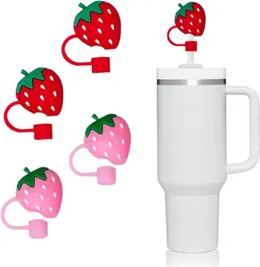 Strawberry  Straw Covers Strawberries Toppers Compatible with  40oz/30oz Tumblers 4 pack