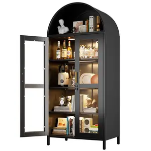 Aobabo 78.74'' H Metal Arched Cabinet with Glass Door,Arched Display Cabinet with 3 LED Strip,Lockable Door and 3 Adjustable Shelves for Home Office,Assembly Required, Black
