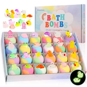24pcs Kids Bath Bombs with Surprise Inside, Gift Set with 24 Unique Animal Toys, Fun Educational Child-Safe Bath Bombs, Great Birthday & Christmas Gift, Body Care Products
