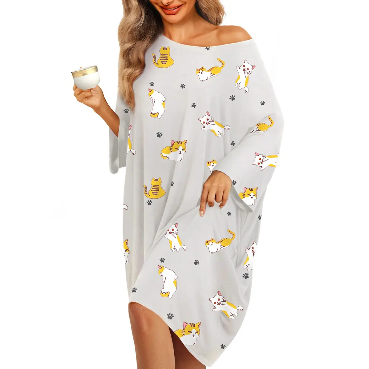 Plus Size Nightgowns for Women Oversized Sleep Shirts Bamboo Sleep Tee Short Sleeves Print Sleepwear With Pocket Loungewear Womenswear Comfortable Cute Sleep T-Shirt Dress DHJF230524 Casual Elastic,summerwins Soft Nightie