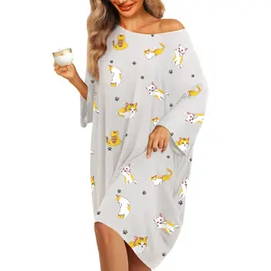 Plus Size Nightgowns for Women Oversized Sleep Shirts Bamboo Sleep Tee Short Sleeves Print Sleepwear With Pocket Loungewear Womenswear Comfortable Cute Sleep T-Shirt Dress DHJF230524