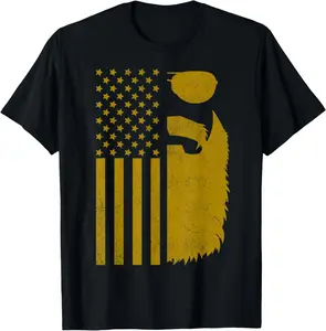 100%cotton Patriotic US Flag Beard And Sunglasses For Men With Beards T-Shirt Top Vintage